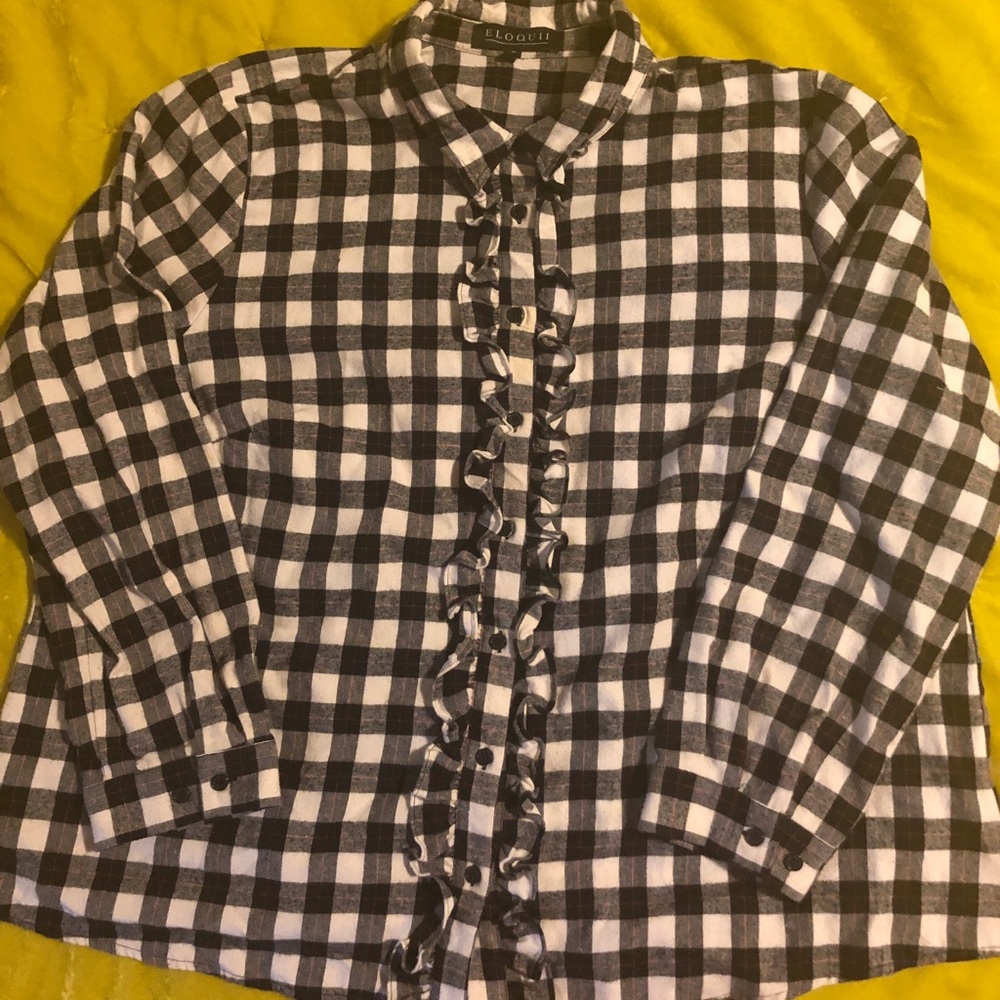 Plaid, Ruffle-Front Blouse - Picture 2 of 2
